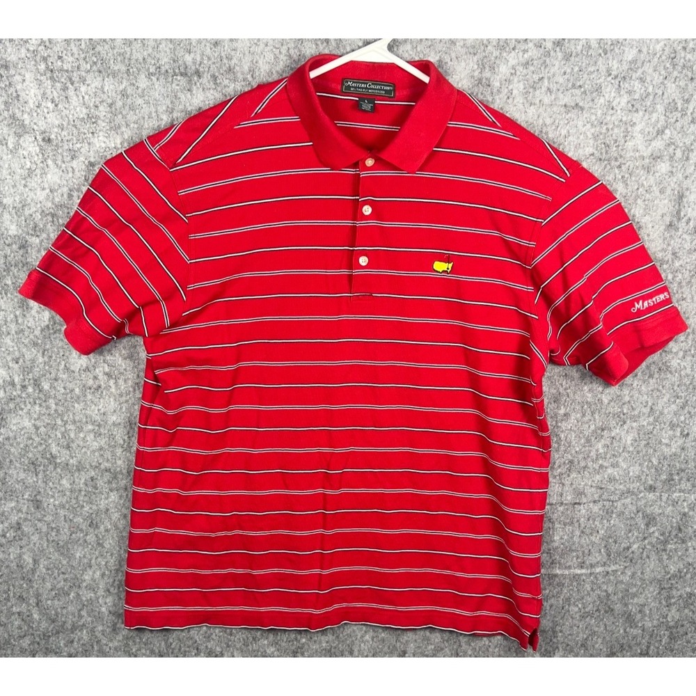 Masters Collection Men's Short Sleeve Polo Shirt Red Striped Pima Cotton Large